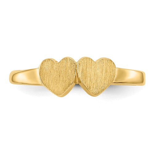 Genuine 14k Yellow Gold Double Heart Ring Baby Child  Size 1 -5 Baby to  Toddler Size Children's Ring Band with Hearts - Gift Box Included