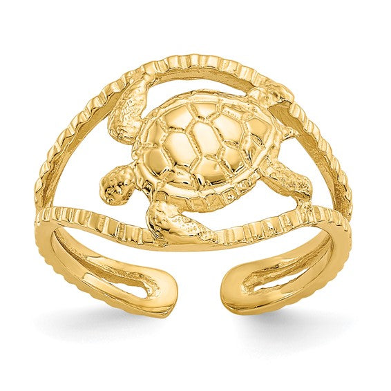 14k Yellow Gold Solid Turtle Toe Ring 3mm Band Sea Turtle - Gift Box Included - Made in USA