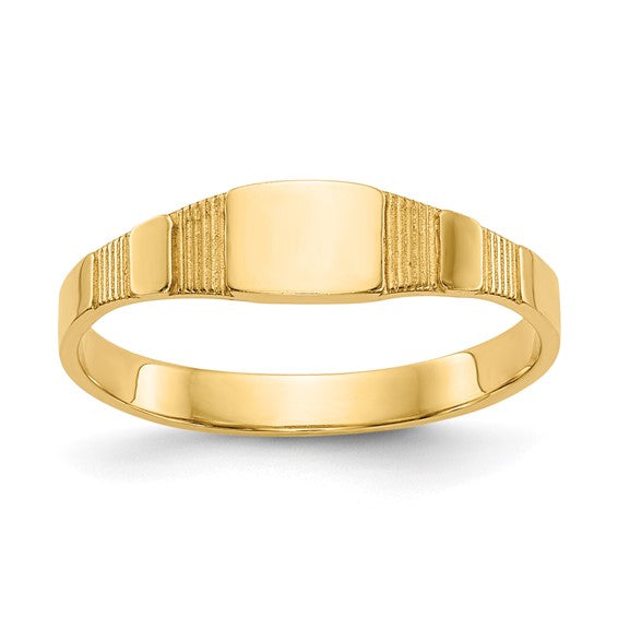 Solid 14k Yellow Gold Engravable Baby-Toddler Signet Ring ( 1 Character ) Gift Box Included