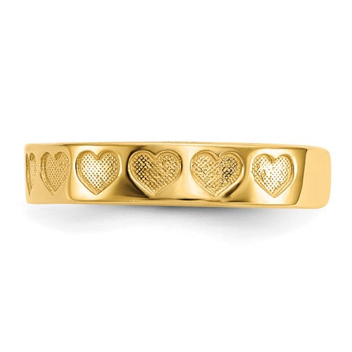 14k Yellow Gold Hearts Adjustable Toe Ring - Gift Box Included - Made in USA