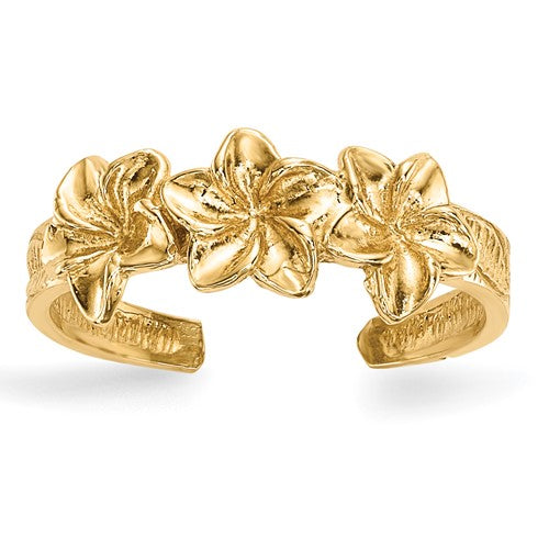 14k Yellow Gold Polshed Flowers Toe Ring 2.5mm Band  - Gift Box Included - Made in USA / 14k Flowers Toe Ring / Floral Toe Ring in Gold