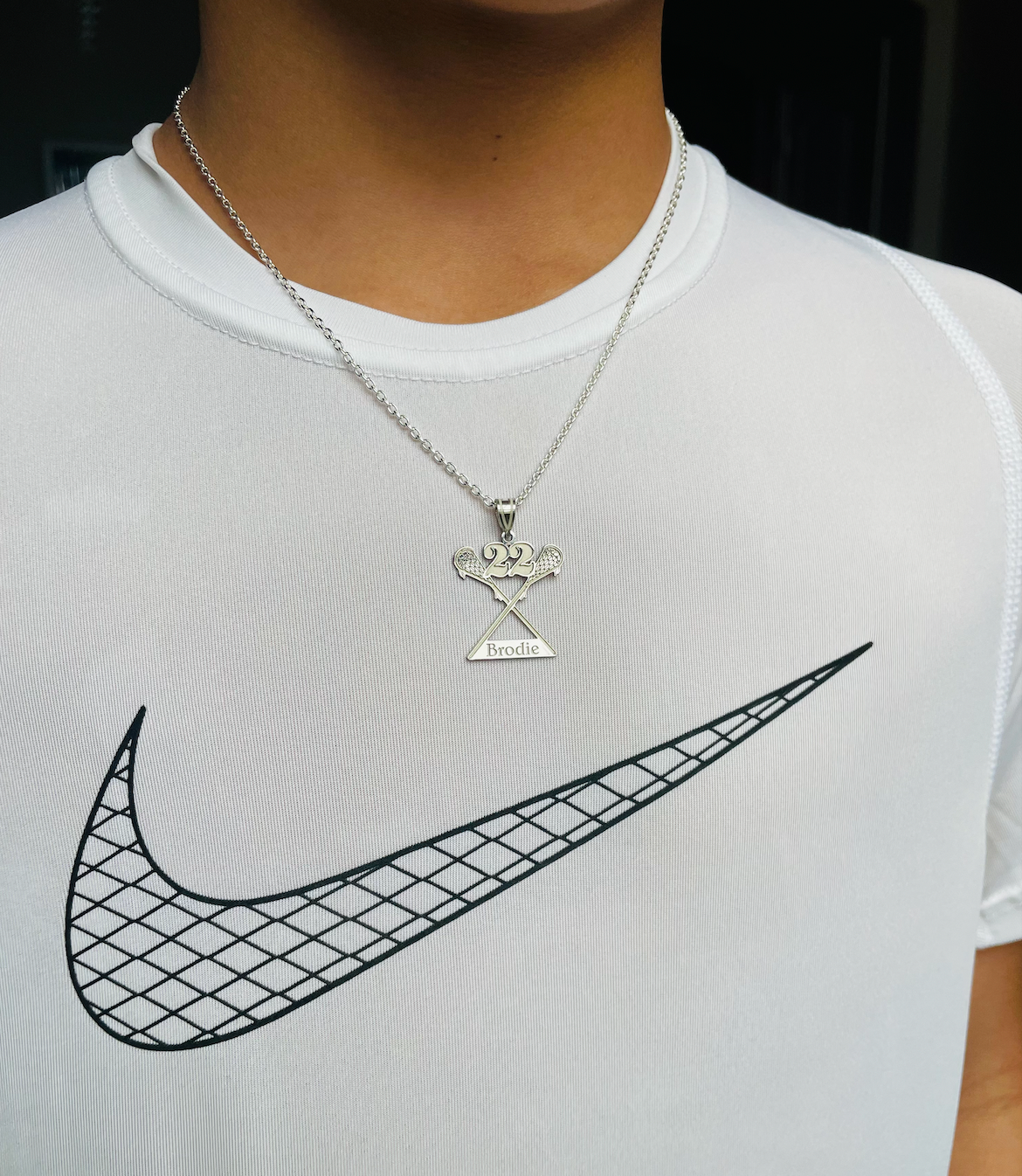 Personalized Lacrosse Pendant w/ Name & Number Necklace included  in Sterling Silver , Gold Plated or 10k Gold Laser Engraved LAX Pendant