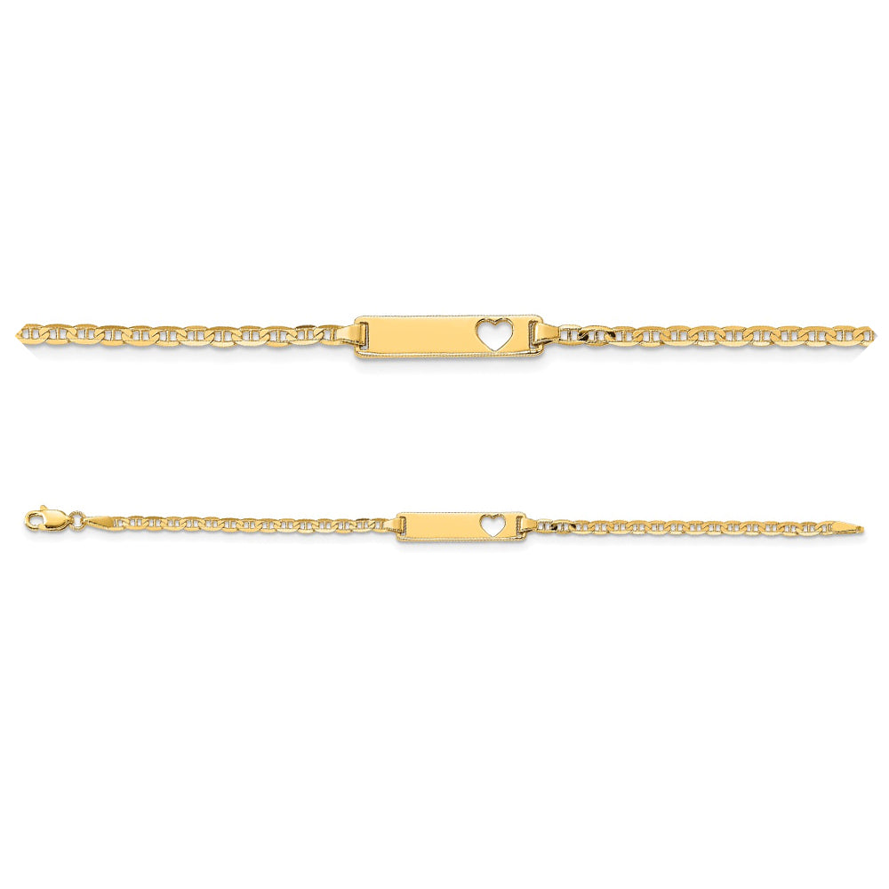 14k Yellow Gold Stamped-Out Heart Baby/Child ID Bracelet 6 inches -(Up to6 Characters Front & Back)