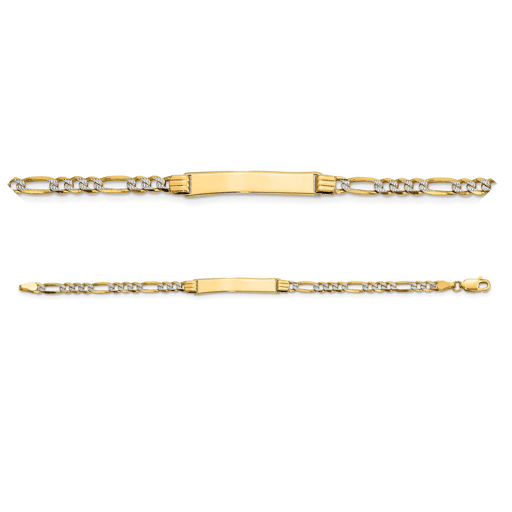 14K Two Tone Pave Figaro Link ID Child Bracelet, 6 inches, (Up to 8 characters)