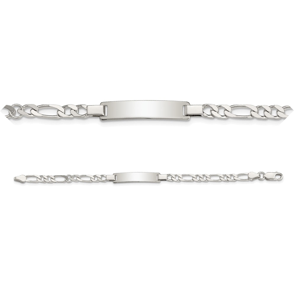 Sterling Silver Engraveable Childrens ID on Figaro Link Bracelet 6 inches 6mm in width FREE ENGRAVING