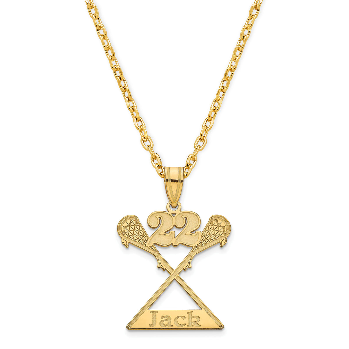 Personalized Lacrosse Pendant w/ Name & Number Necklace included  in Sterling Silver , Gold Plated or 10k Gold Laser Engraved LAX Pendant