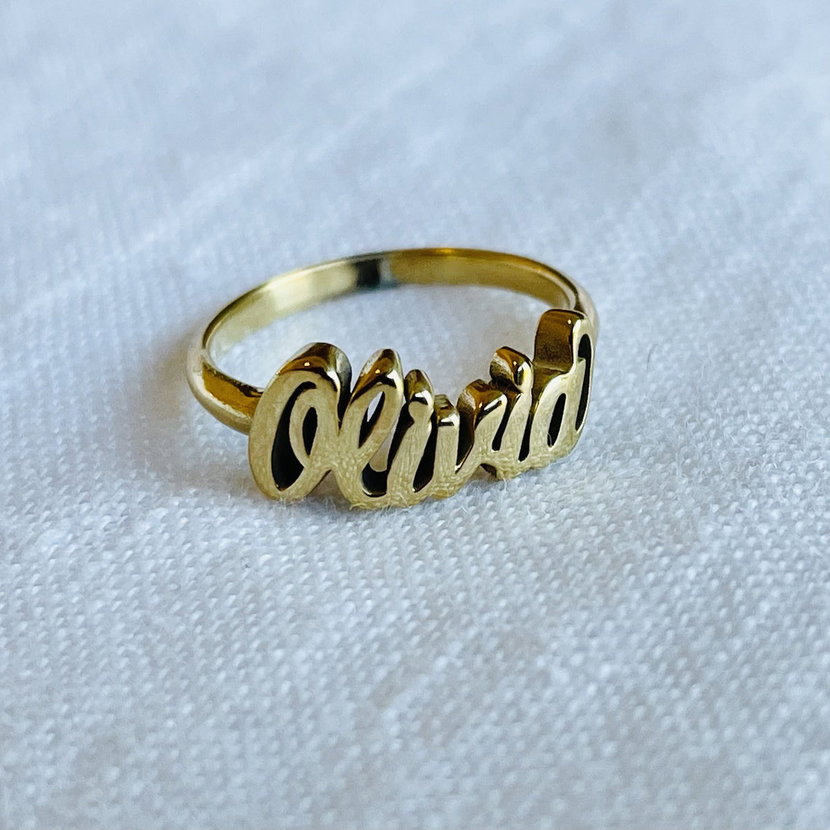 10k Yellow Gold, Sterling Silver, Rose Gold Plated/SS, Gold plated/SS Personalized Name Ring - Laser Polished