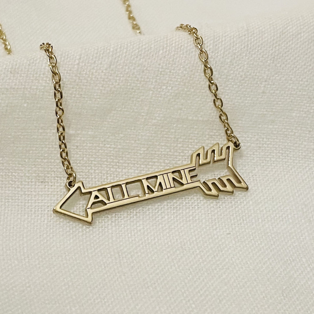 Personalized Name Arrow Necklace (1.5 inches wide) Available in Sterling Silver, Gold Plate/SS, Rose Gold Plated/SS, 10K Yellow & White Gold