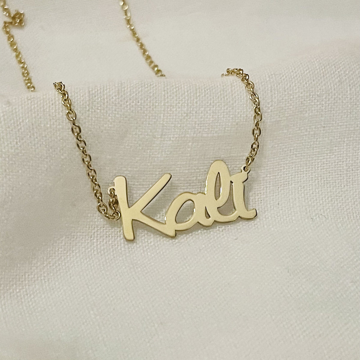 Block Personalized Name Necklace Veilchen Style- Available in 14k, 10k & Sterling Silver (width: 1.2 inches )