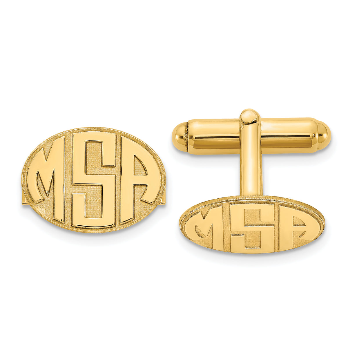 Sterling Silver or Gold Plated Sterling Silver Raised 3 Letters Oval Monogram Cuff Links