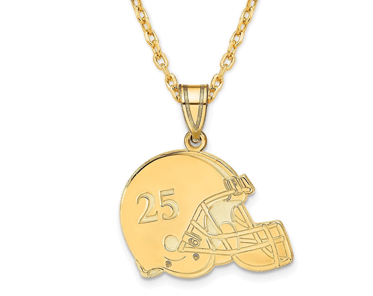 Personalized Football Helmet Pendant w/ Name & Number Necklace in Sterling Silver , Gold Plated or 10k Gold Laser Engraved Football Pendant