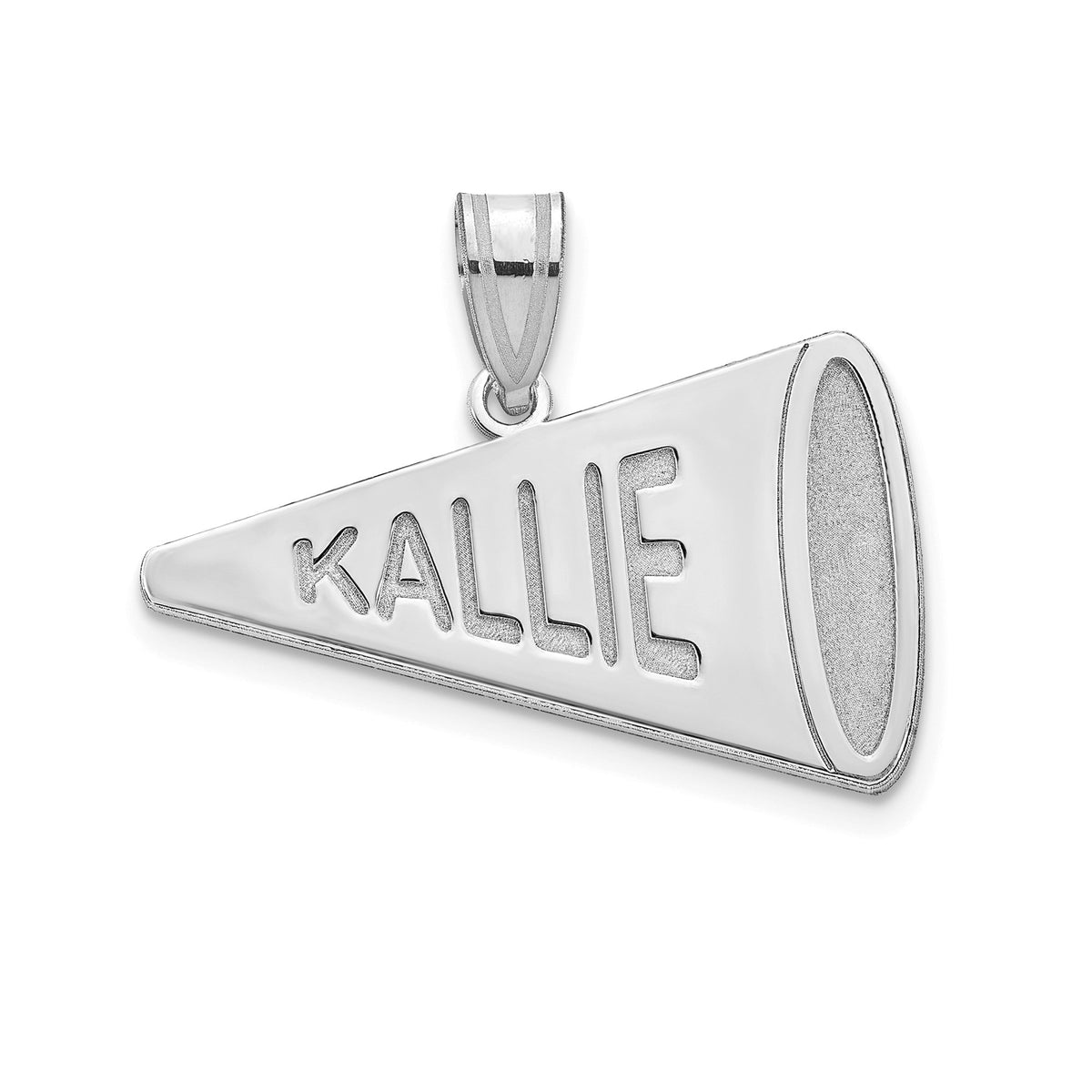 Personalized Cheerleader Megaphone w/ Name & Necklace included in Sterling Silver , Gold Plated or 10k Gold Laser Engraved