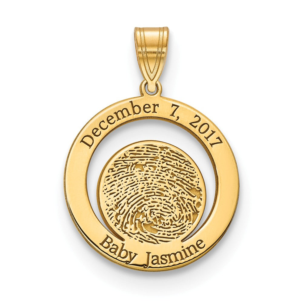 Baby Fingerprint And Date of Birth Pendant (.8 inch) Available in 10 & 14k Yellow Gold, Sterling Silver, or Gold Plated Sterling Silver- Just For Mom Collection