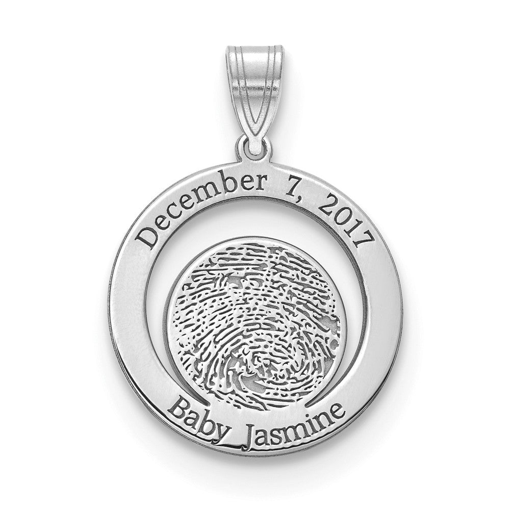 Baby Fingerprint And Date of Birth Pendant (.8 inch) Available in 10 & 14k Yellow Gold, Sterling Silver, or Gold Plated Sterling Silver- Just For Mom Collection