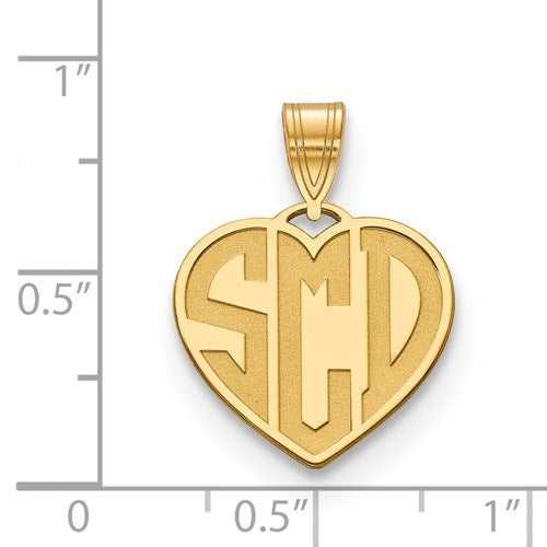10k Yellow Gold or Gold Plated Sterling Silver Heart Shaped Monogram Personalized Pendant/Charm - Small Size