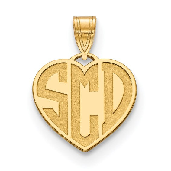 10k Yellow Gold or Gold Plated Sterling Silver Heart Shaped Monogram Personalized Pendant/Charm - Small Size
