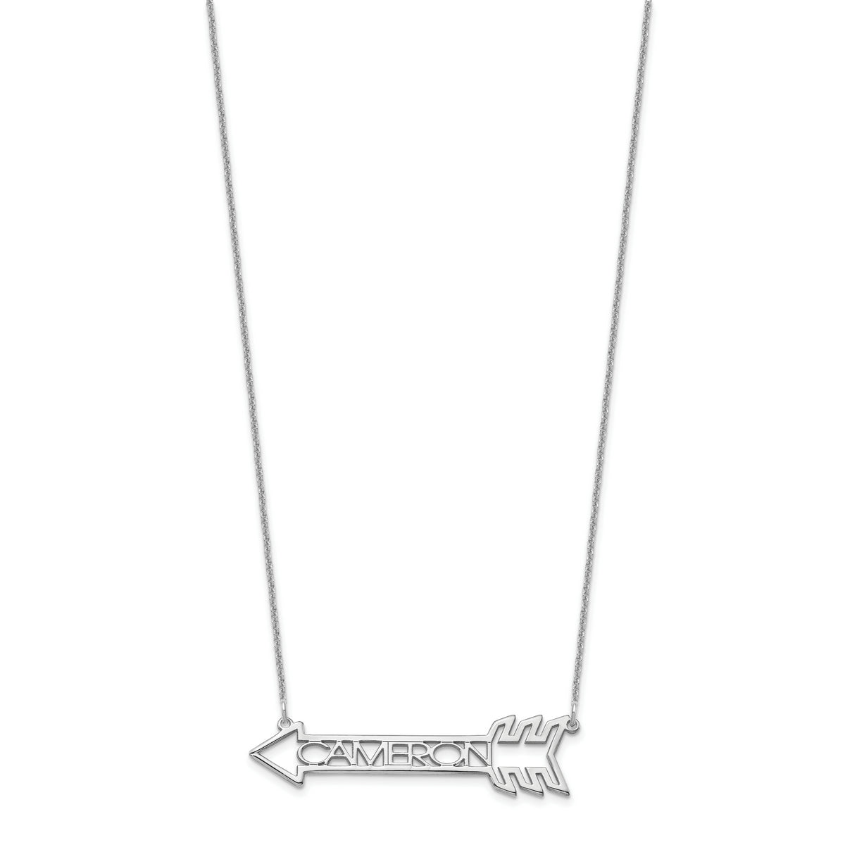 Personalized Name Arrow Necklace (1.5 inches wide) Available in Sterling Silver, Gold Plate/SS, Rose Gold Plated/SS, 10K Yellow & White Gold