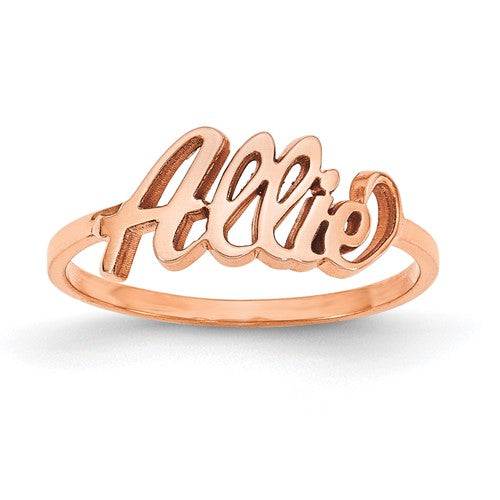 10k Yellow Gold, Sterling Silver, Rose Gold Plated/SS, Gold plated/SS Personalized Name Ring - Laser Polished