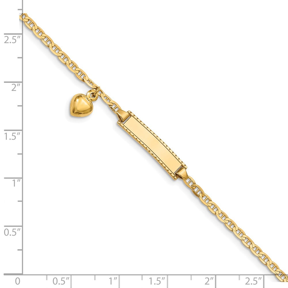 14K Yellow Gold Baby ID Anchor w/Heart Dangle Bracelet, 6 inches (Up to 8 Characters)