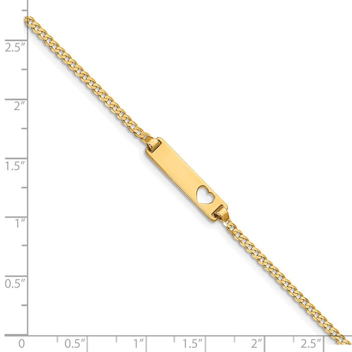 14k Yellow Gold Figaro Link Baby ID Heart Cut Out, Bracelet, 5.5 inch with FREE ENGRAVING (Both sides 6 characters)
