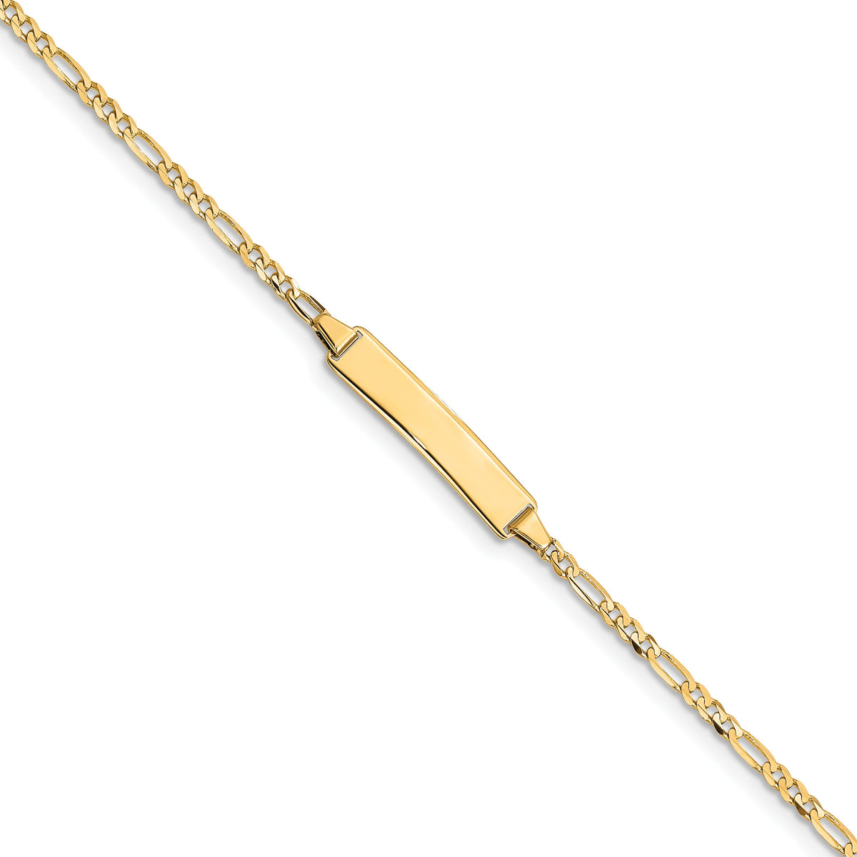 Children's Solid 14k Yellow Gold Personalized ID Figaro Bracelet - 6 inches FREE ENGRAVING ( 6 Characters) 3+ Years Old