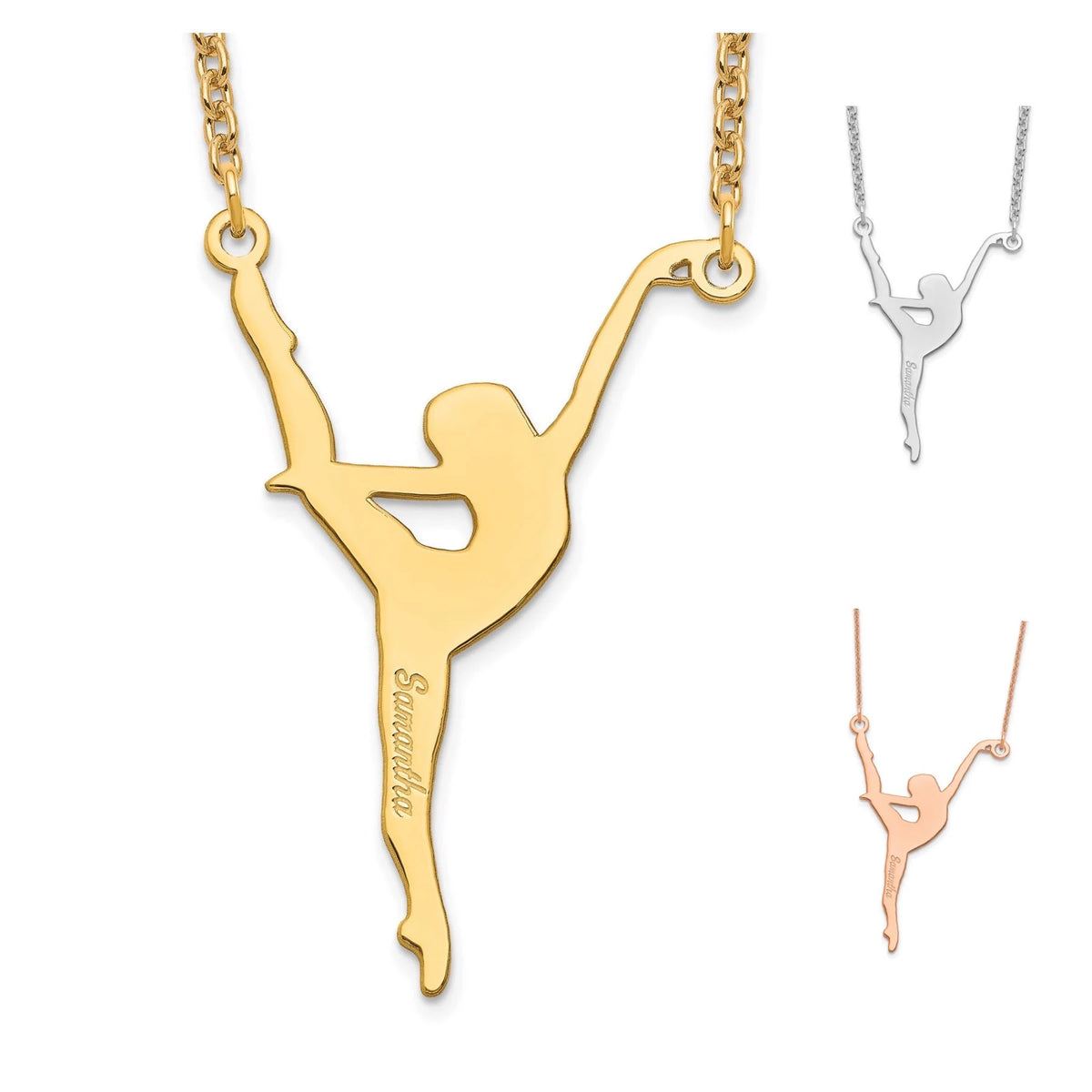 Personalized Ballet Name Necklace in Sterling Silver, 10k, or 14k Gold Chain Length 16, 18, & 20 Inches (1.5 inches Tall) Dancer Necklace