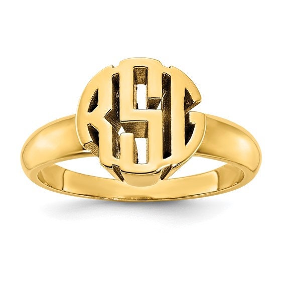 Circle Monogram Ring Available In Sterling Silver 10k and 14k Yellow & White Gold - Made In USA - Gift Box Included