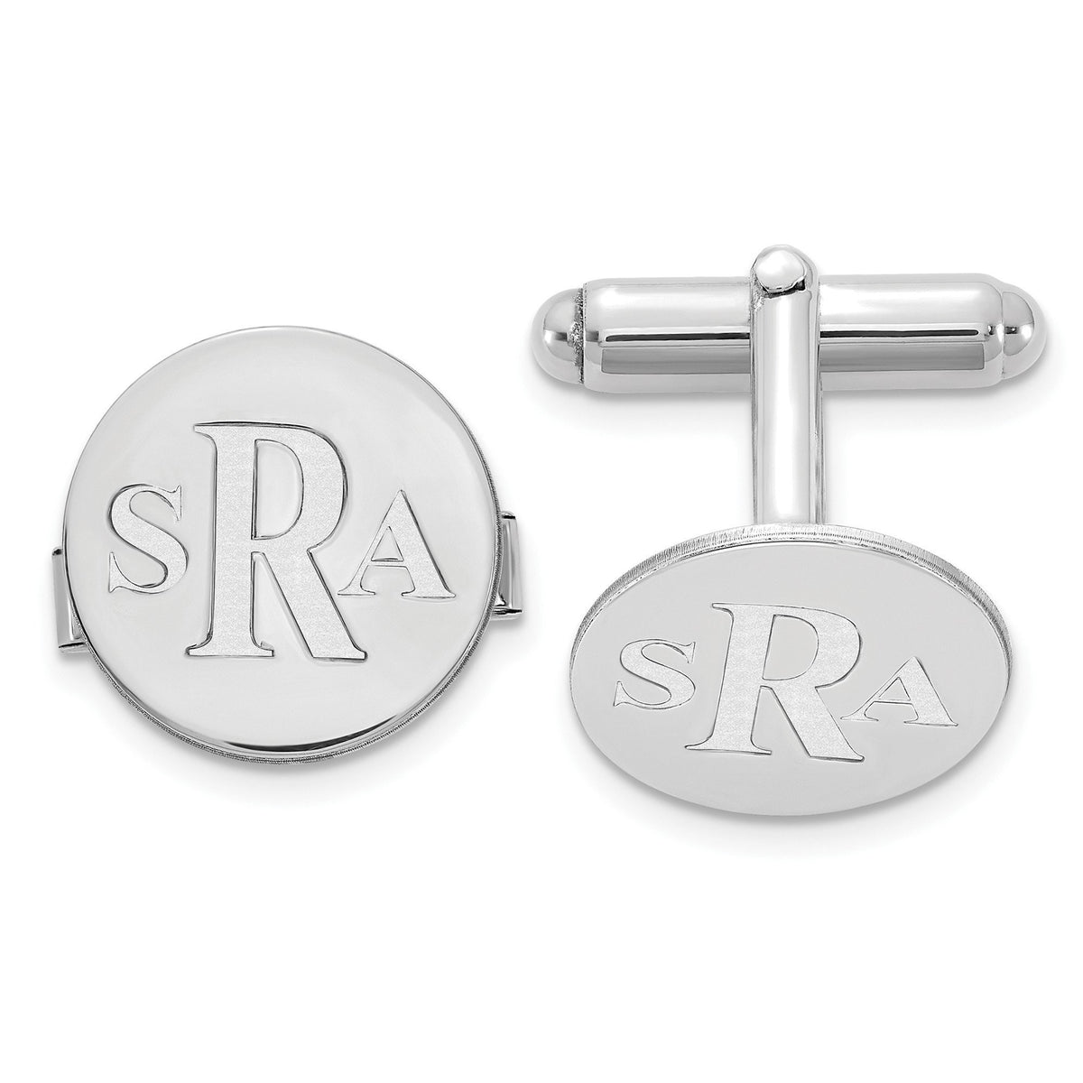 Circle Monogram Cufflinks Recessed Letters Available in Sterling Silver, White, Yellow & Rose Gold - Gift Box Included