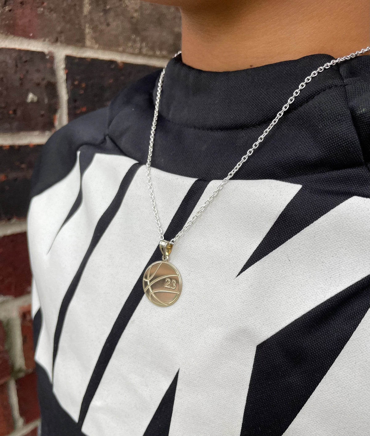 Basketball Number Pendant with Black Enamel and  Necklace in Sterling Silver Gold Plated Sterling Silver or 10k Gold (US Dime Size)