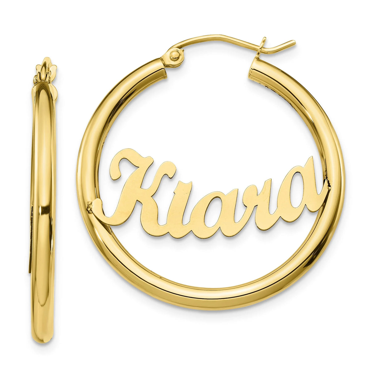 Personalized Name Hoop Earrings 14k Yellow Gold - Gift Box Included Made in USA 1.2 inches