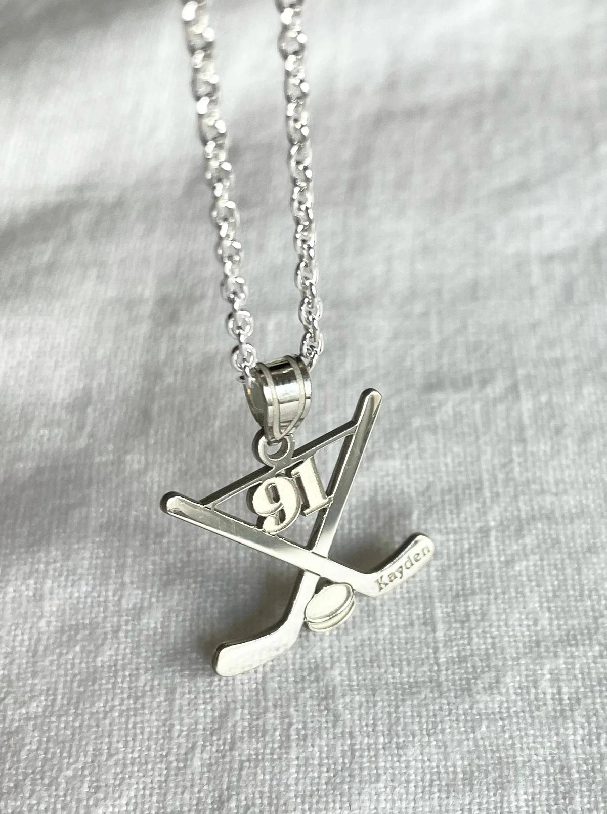Personalized Ice Hockey Sticks Pendant w/ Name & Number Necklace included  in Sterling Silver , Gold Plated or 10k Gold Laser Engraved