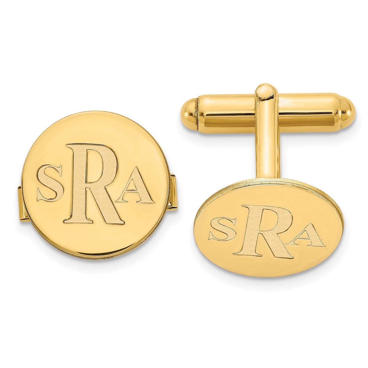 Circle Monogram Cufflinks Recessed Letters Available in Sterling Silver, White, Yellow & Rose Gold - Gift Box Included