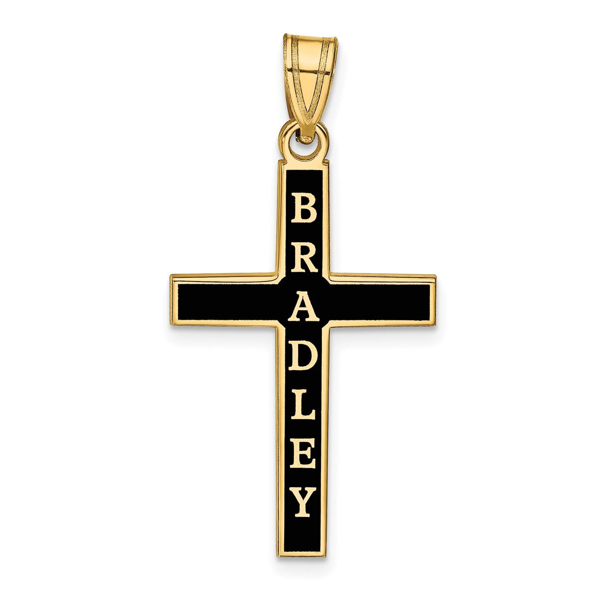 Personalized Cross with Black Enamel Antique Letters (1.25 inches Tall) & Necklace included  in Sterling Silver , Gold Plated or 10k Gold