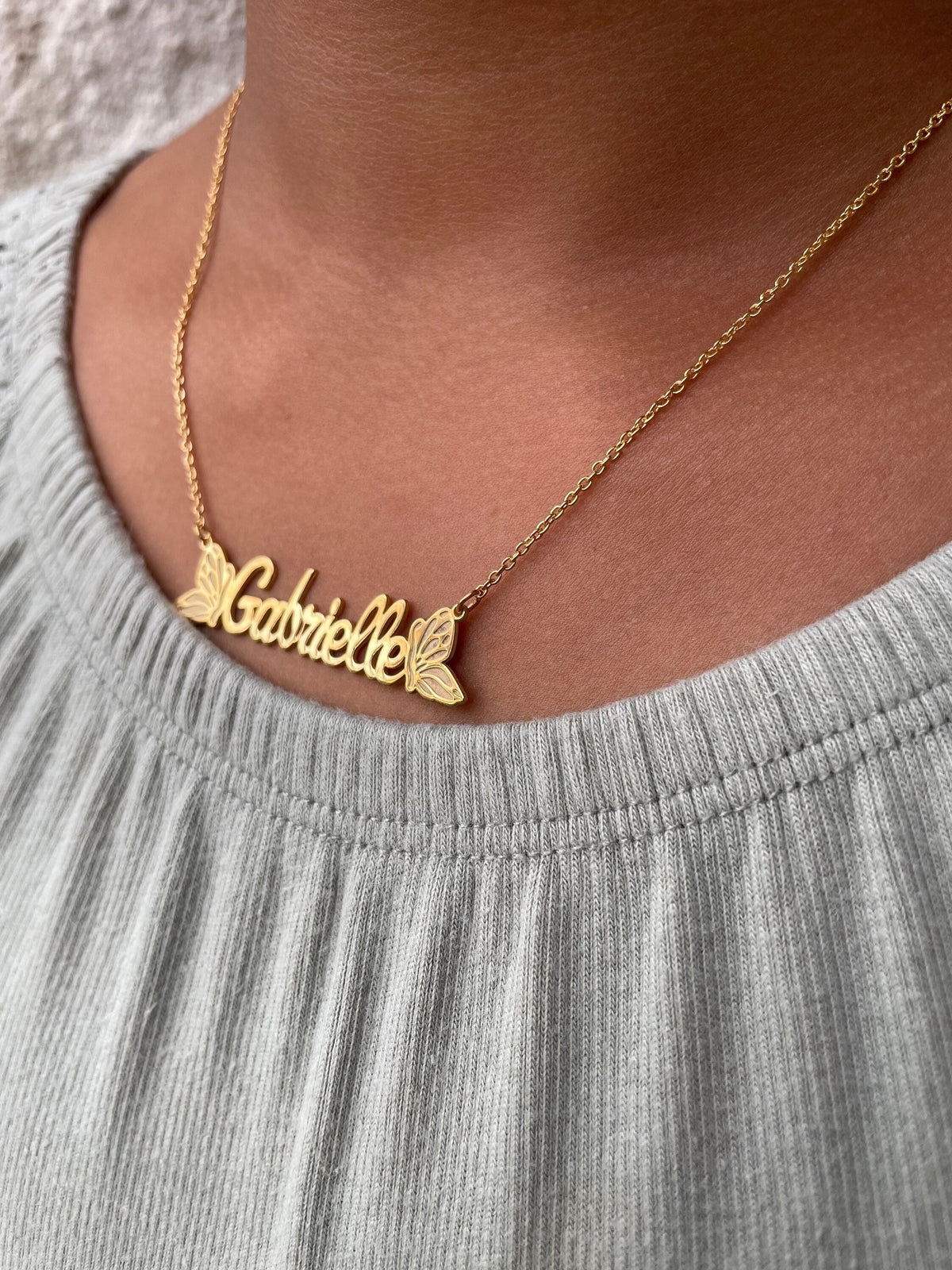 Personalized Butterfly Name Necklace in Sterling Silver or 10k Gold  (1.45 inches wide)