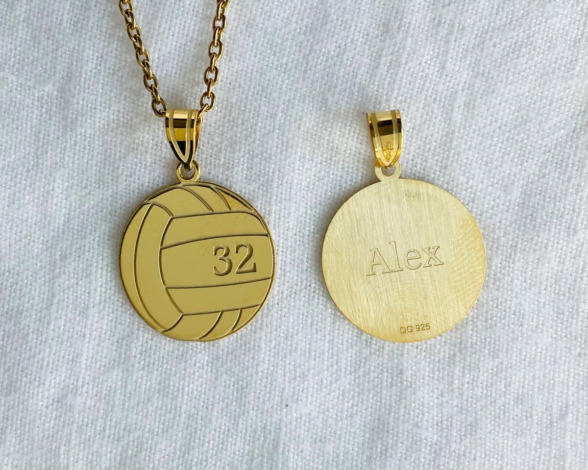 Volleyball Soccer Basketball Basketball Softball Football Name and Number Pendant With Necklace in Sterling Silver or 10k Gold