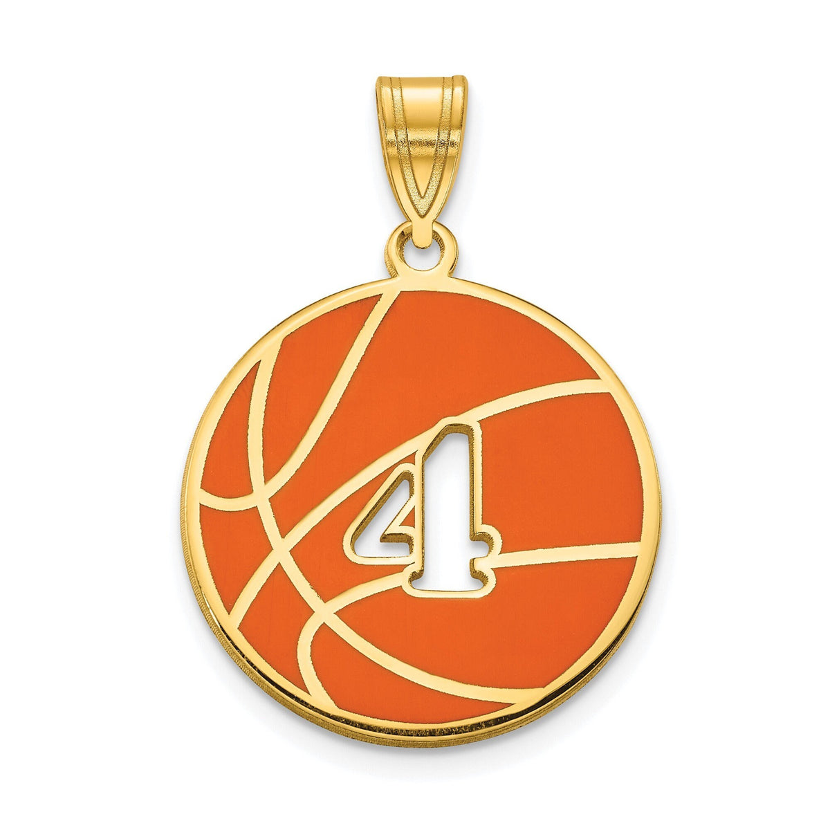 Basketball Number Cut Out Pendant Orange Enamel With Necklace in Sterling Silver , Gold Plated Silver or 10k Gold