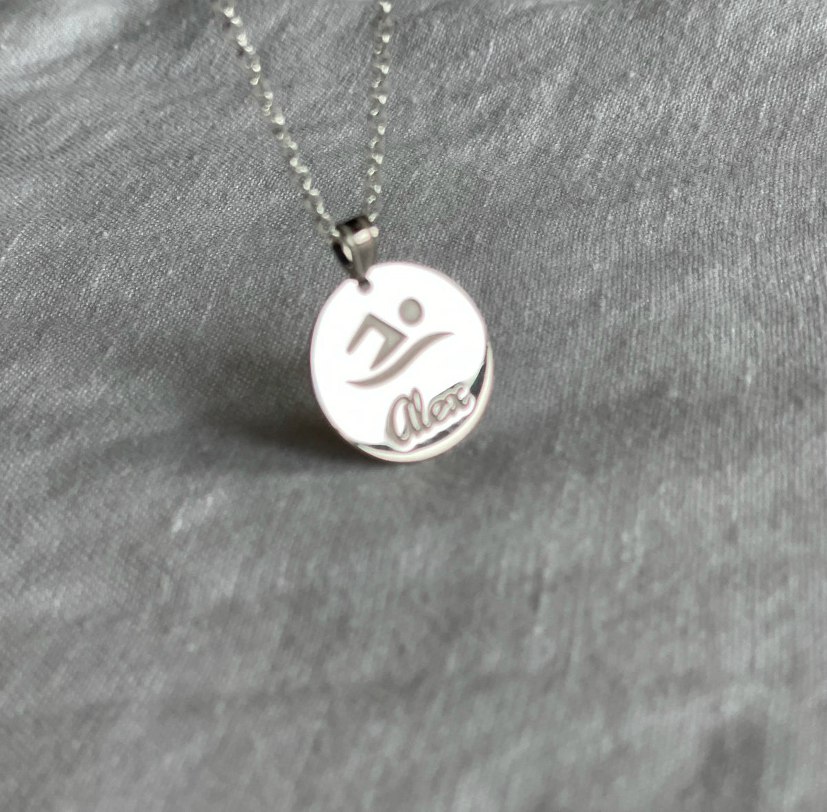 Personalized Swimmer Pendant w/ Name & Necklace included  in Sterling Silver , Gold Plated or 10k Gold Laser Engraved - Gift Box Included