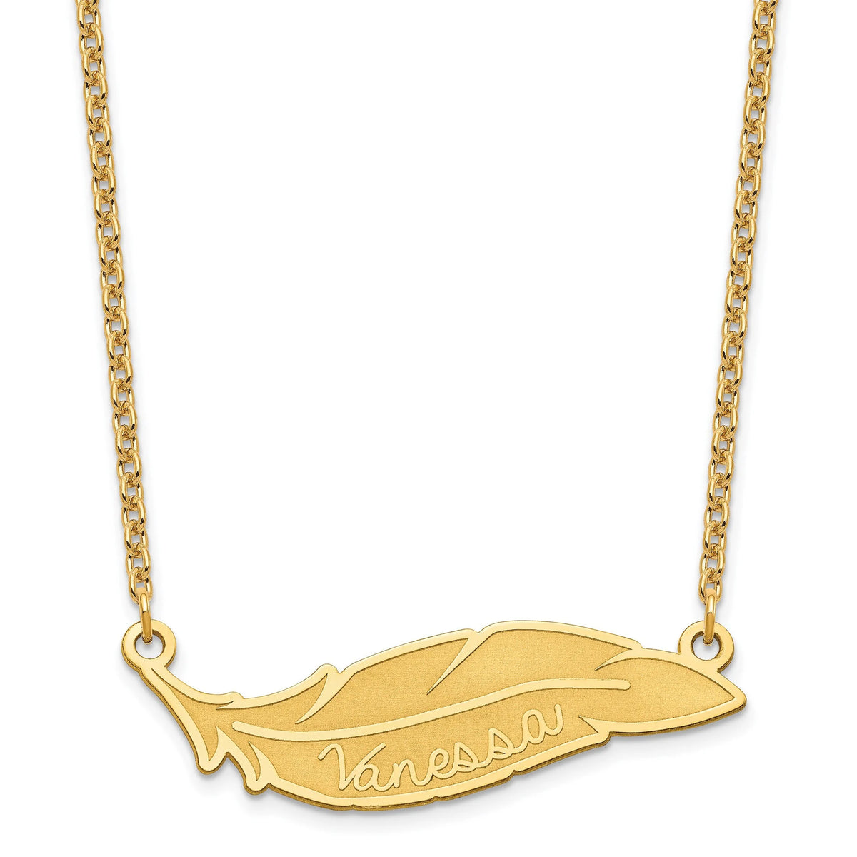Personalized Feather Name Necklace in Sterling Silver, 10k, or 14k Gold Chain  (1.55 inches wide) Gift Box Included Made in USA
