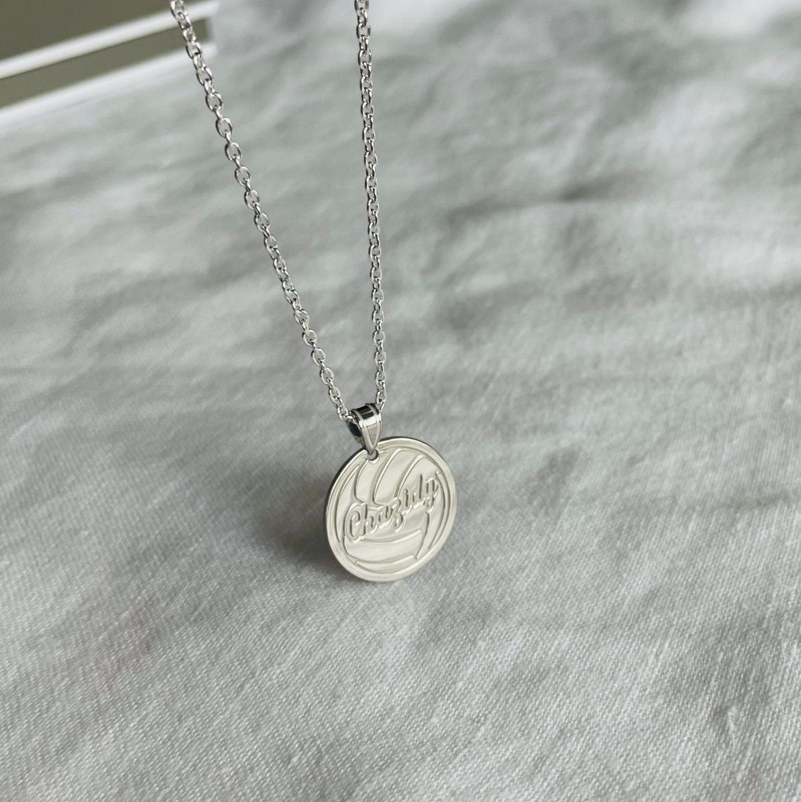 Personalized Volleyball Pendant w/ Name & Necklace included  in Sterling Silver , Gold Plated or 10k Gold Laser Engraved - Gift Box Included