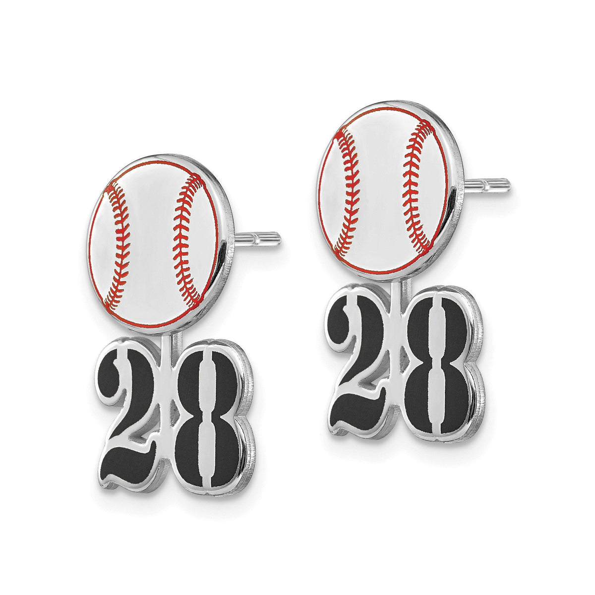 Custom Enameled Baseball / Softball Earring & Number Jacket in Sterling Silver or Gold Plated Sterling Silver -Gift Box Included-Made in USA
