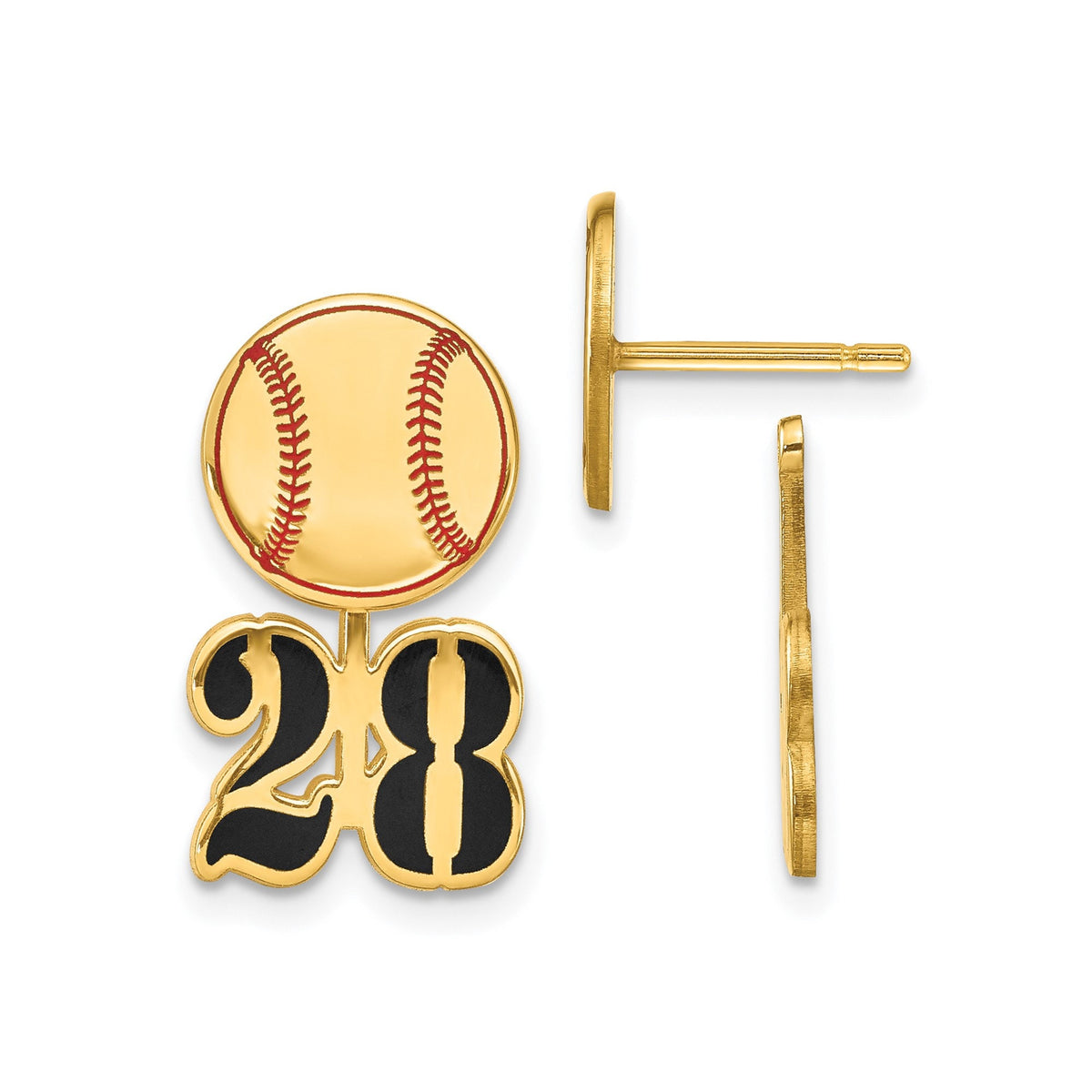 Custom Enameled Baseball / Softball Earring & Number Jacket in Sterling Silver or Gold Plated Sterling Silver -Gift Box Included-Made in USA