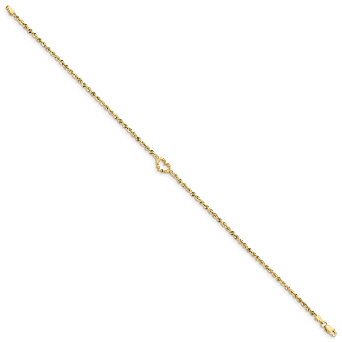 14k Yellow Gold Diamond-cut Open Heart Rope 9 inches or 10 inches - Gift Box Included