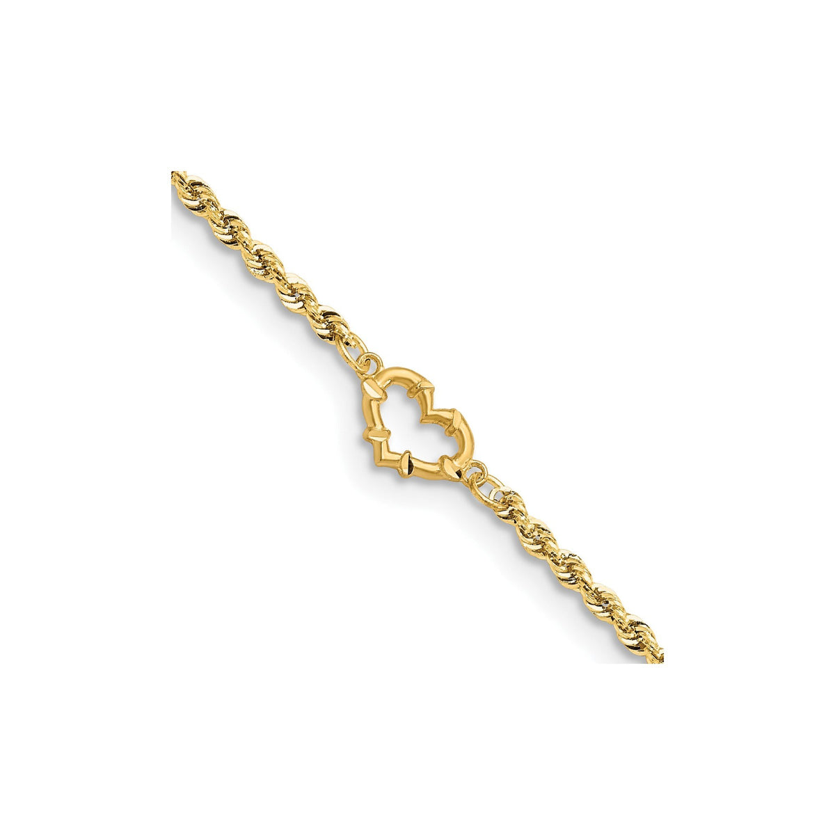 14k Yellow Gold Diamond-cut Open Heart Rope 9 inches or 10 inches - Gift Box Included