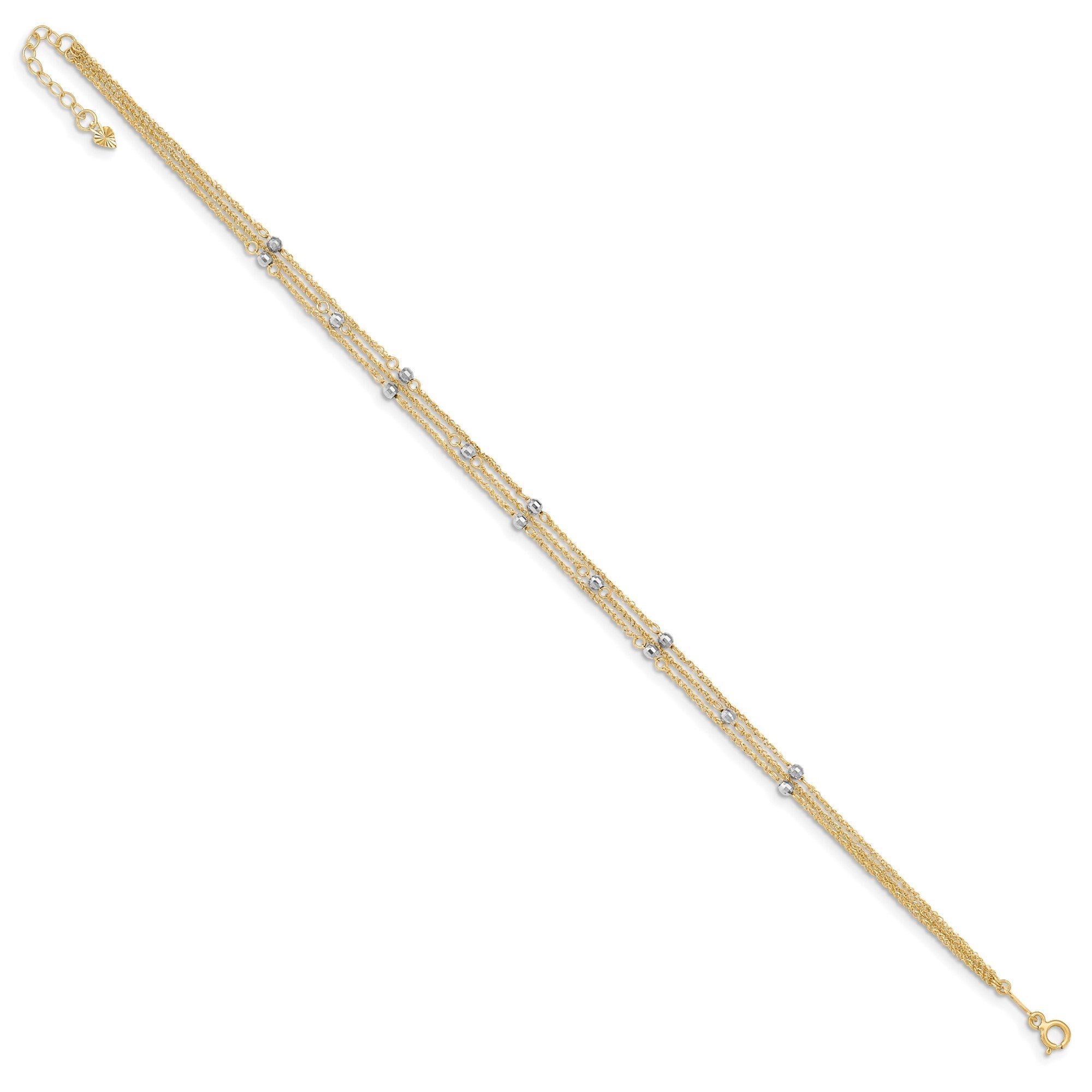 14k Two-tone Circle and Bead 9in Plus 1in ext. store Anklet 9in style ANK228-10