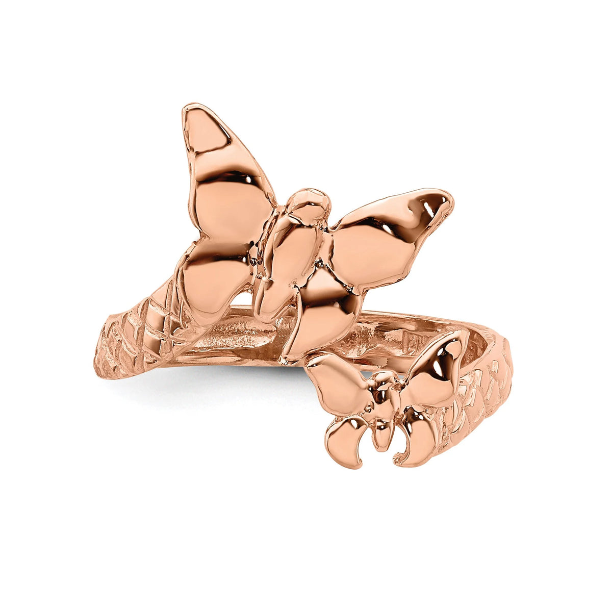 14k Yellow Gold or 14k Rose Gold Butterflies Toe Ring 4mm Band- Gift Box Included - Made in USA - Butterfly Toe Ring