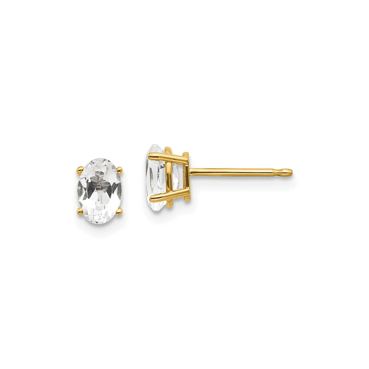 14k Yellow Gold or 14k White Gold 6x4mm Topaz Earrings April Birthstone Studs- Gift Box Included - Ships Next Business Day