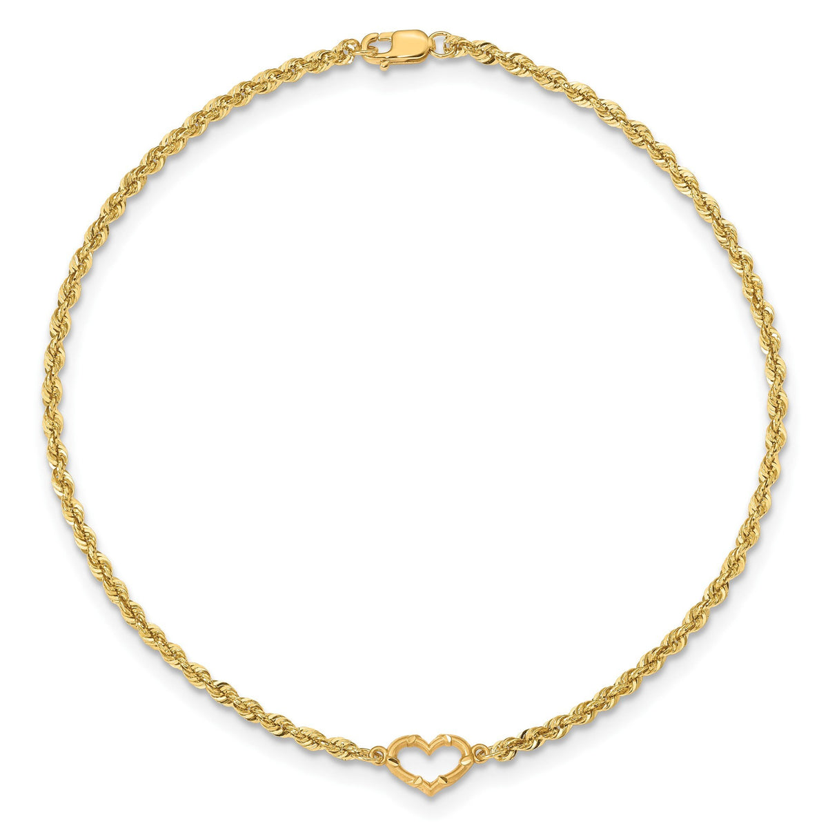 14k Yellow Gold Diamond-cut Open Heart Rope 9 inches or 10 inches - Gift Box Included