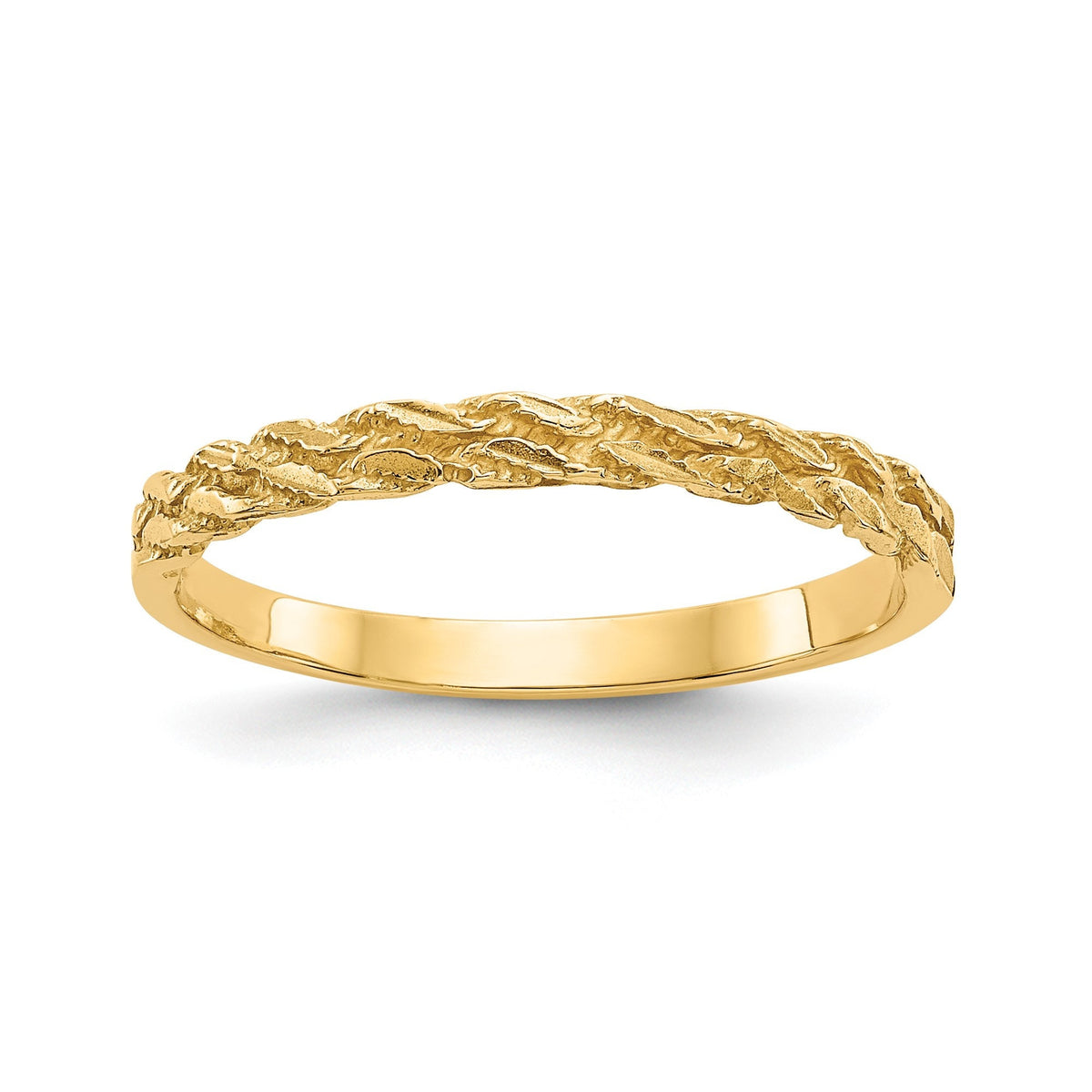 14k Yellow Gold Diamond-cut Textured Rope Band Ring 3mm- Made in USA - Gift Box Included - Size 4.75-8.75  Engraveable Ring