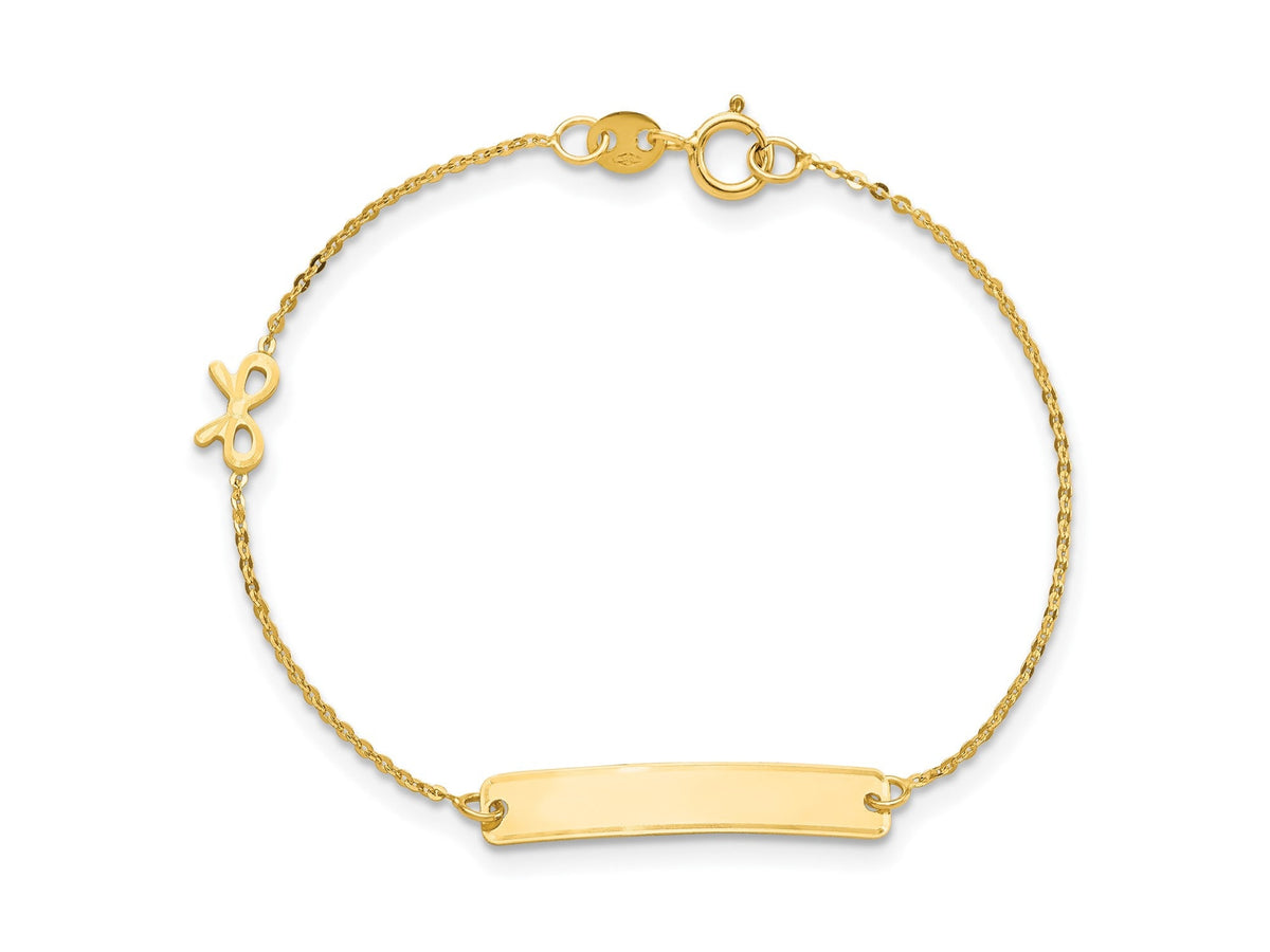 Baby to Toddler 14k Yellow Gold Personalized Bow ID Bracelet - 5.5 inches Front  Engraving ( 8 Characters) Baby Size - Gift Box Included