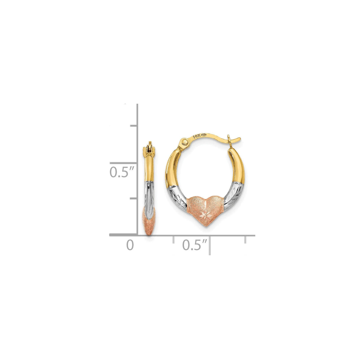 14K and White and Rose Rhodium Heart Hoop Earrings - Gift Box Included